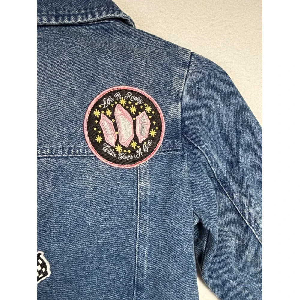 Miki Miette Denim Jacket Kids 3T Blue Excellent Patch Butterfly Rainbow Gem